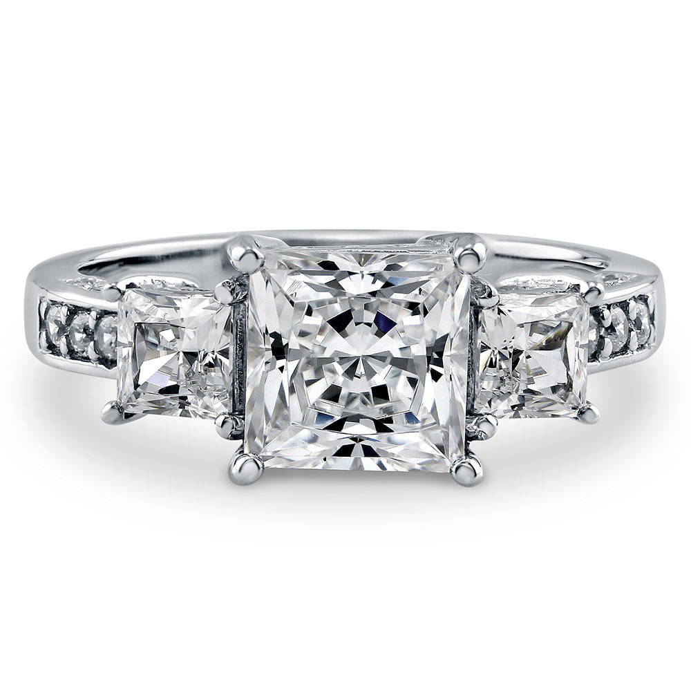 3-Stone Princess CZ Ring in Sterling Silver, 1 of 13