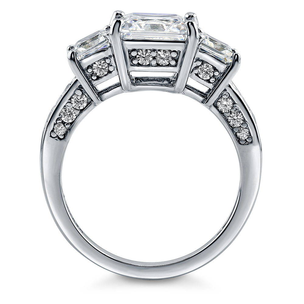 3-Stone Princess CZ Ring in Sterling Silver, alternate view