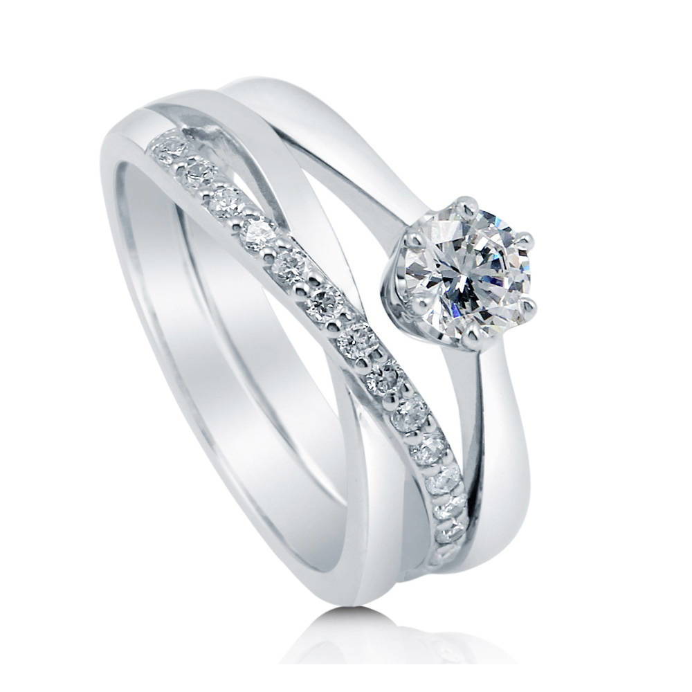 Solitaire Infinity Criss Cross CZ Ring Set in Sterling Silver