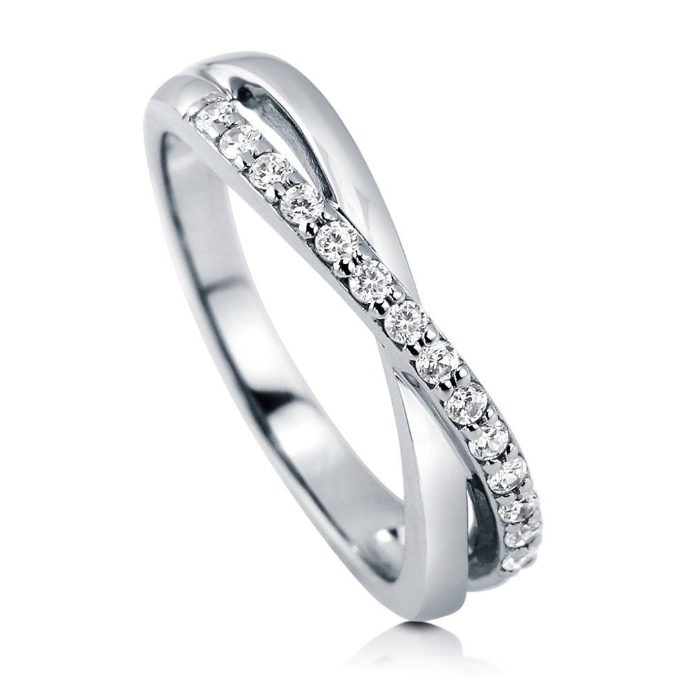 Front view of Infinity Criss Cross CZ Ring in Sterling Silver