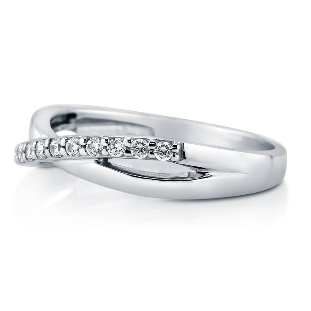 Angle view of Infinity Criss Cross CZ Ring in Sterling Silver