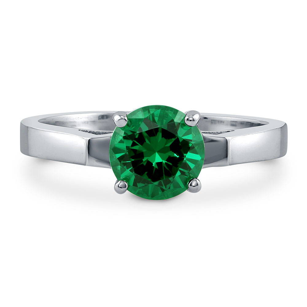 Solitaire 1.25ct Simulated Emerald Round CZ Ring in Sterling Silver, 1 of 6