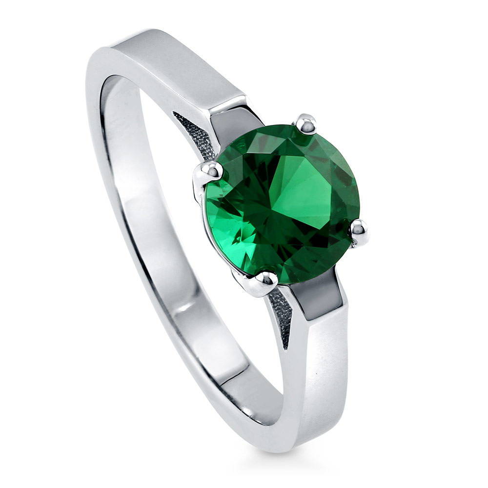 Solitaire 1.25ct Simulated Emerald Round CZ Ring in Sterling Silver, 3 of 6