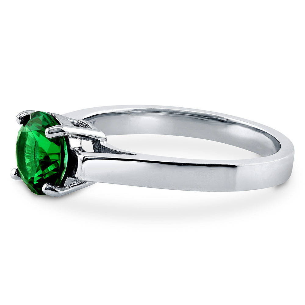Solitaire 1.25ct Simulated Emerald Round CZ Ring in Sterling Silver, 4 of 6