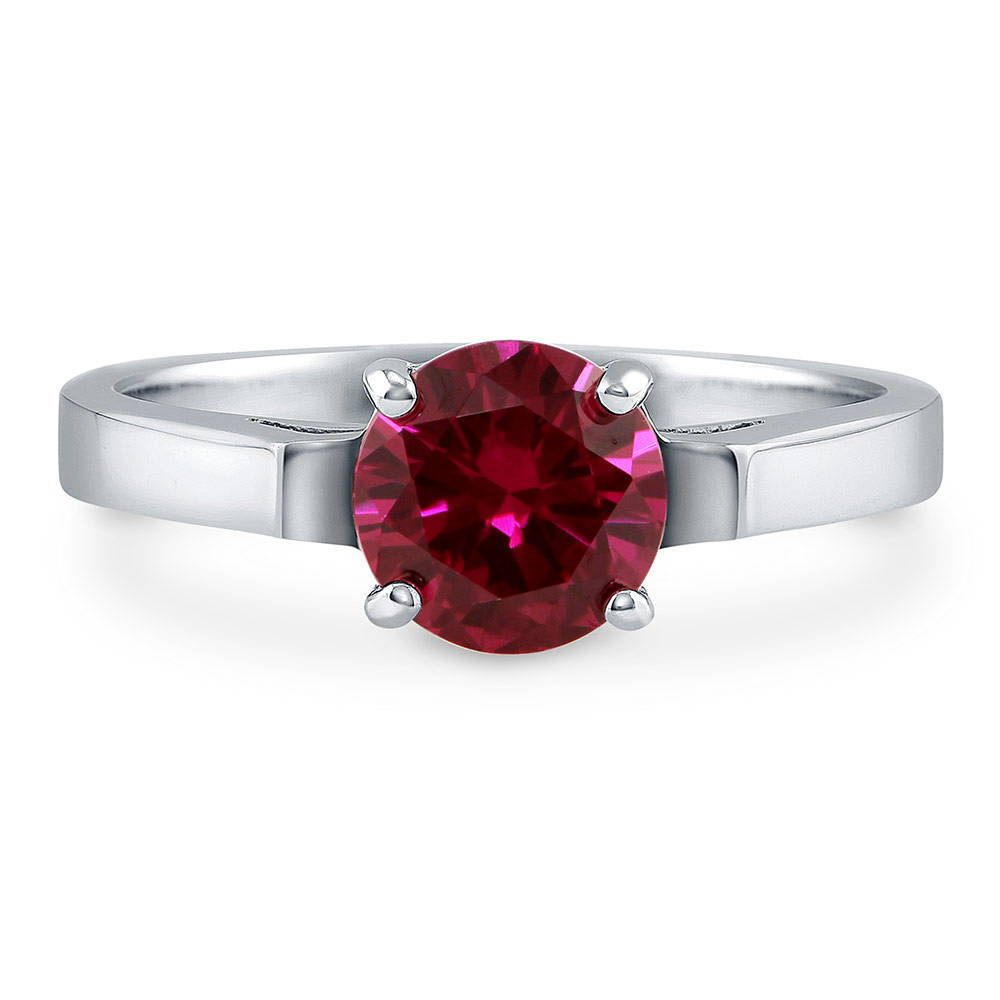 Solitaire 1.25ct Simulated Ruby Round CZ Ring in Sterling Silver, 1 of 6