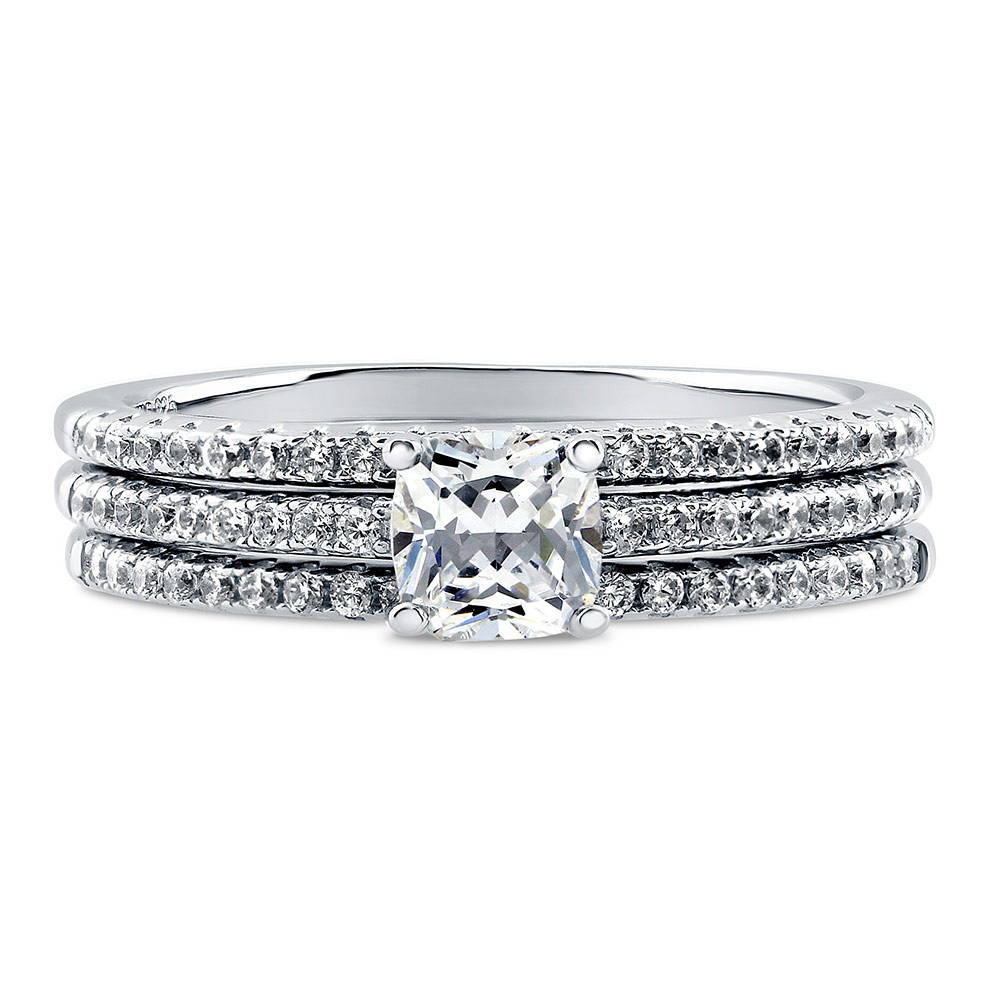 Solitaire 0.6ct Cushion CZ Ring Set in Sterling Silver, 1 of 10