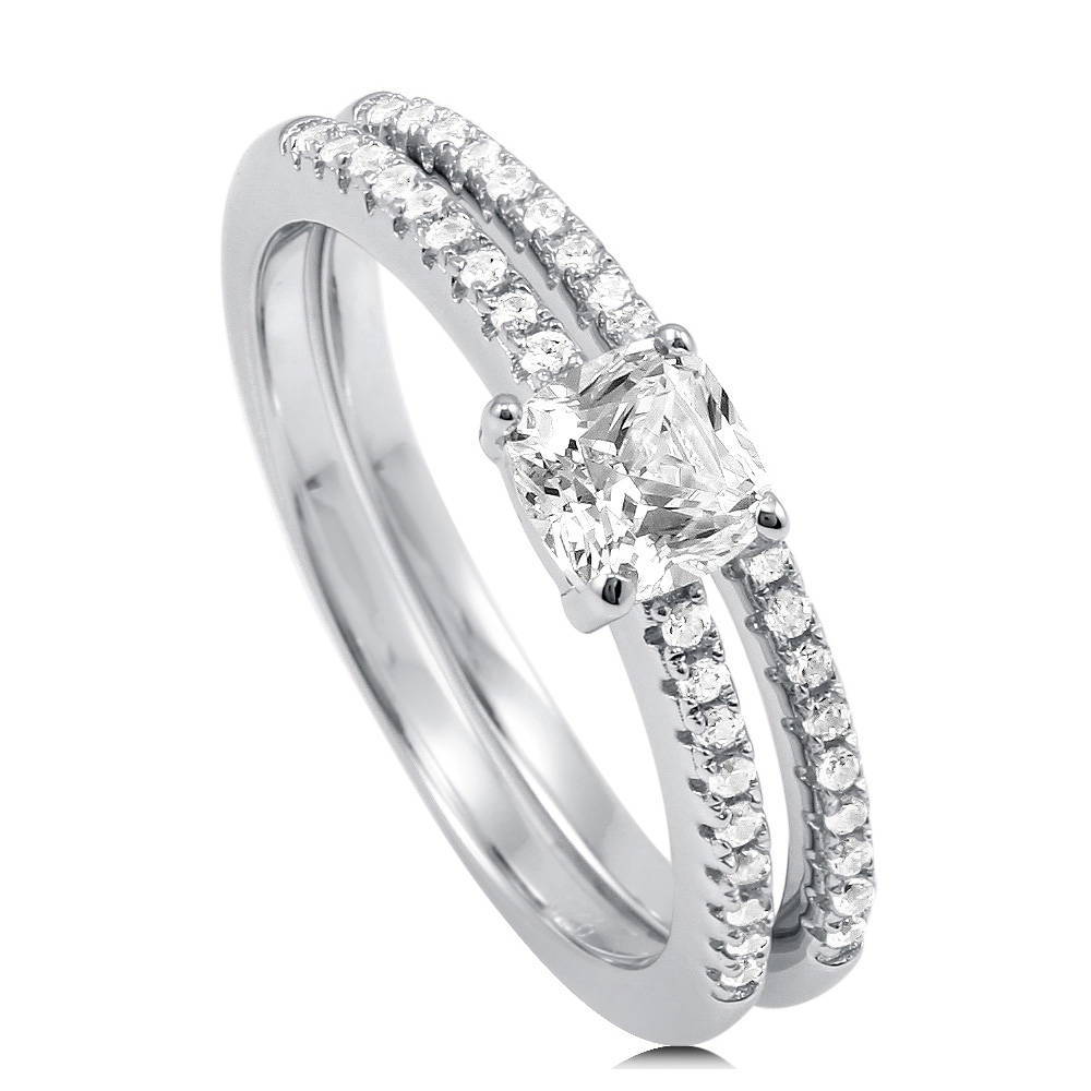 Alternate view of Solitaire 0.6ct Cushion CZ Ring Set in Sterling Silver