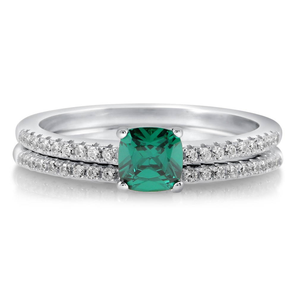 Solitaire 0.6ct Green Cushion CZ Ring Set in Sterling Silver