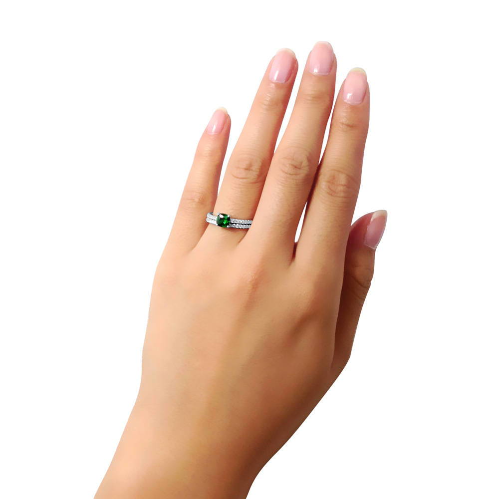 Solitaire 0.6ct Green Cushion CZ Ring Set in Sterling Silver