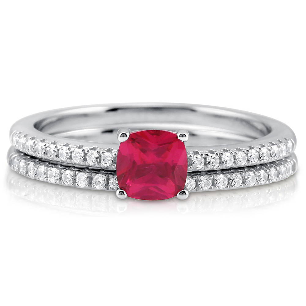 Solitaire 0.6ct Red Cushion CZ Ring Set in Sterling Silver