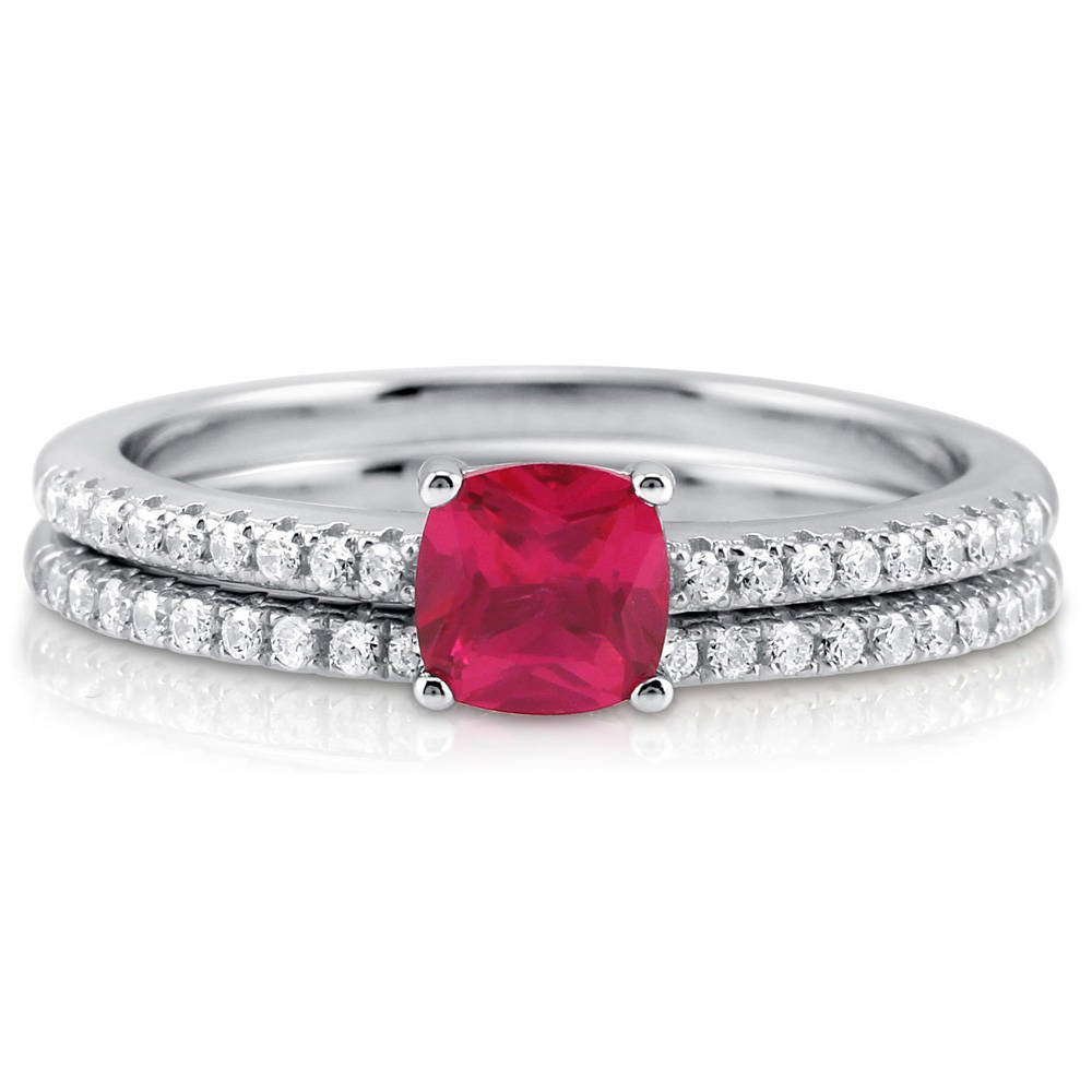 Solitaire 0.6ct Red Cushion CZ Ring Set in Sterling Silver, 1 of 6