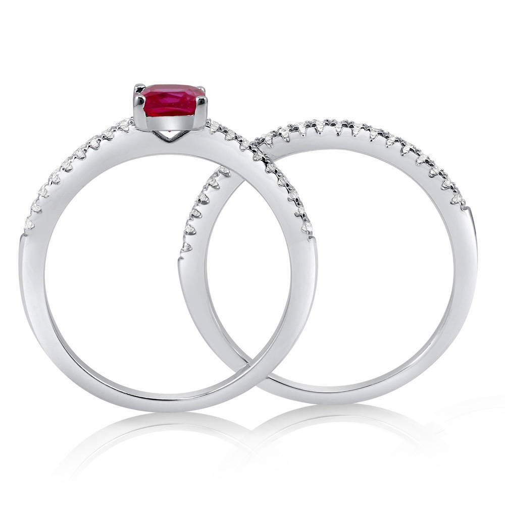 Alternate view of Solitaire 0.6ct Red Cushion CZ Ring Set in Sterling Silver, 5 of 6