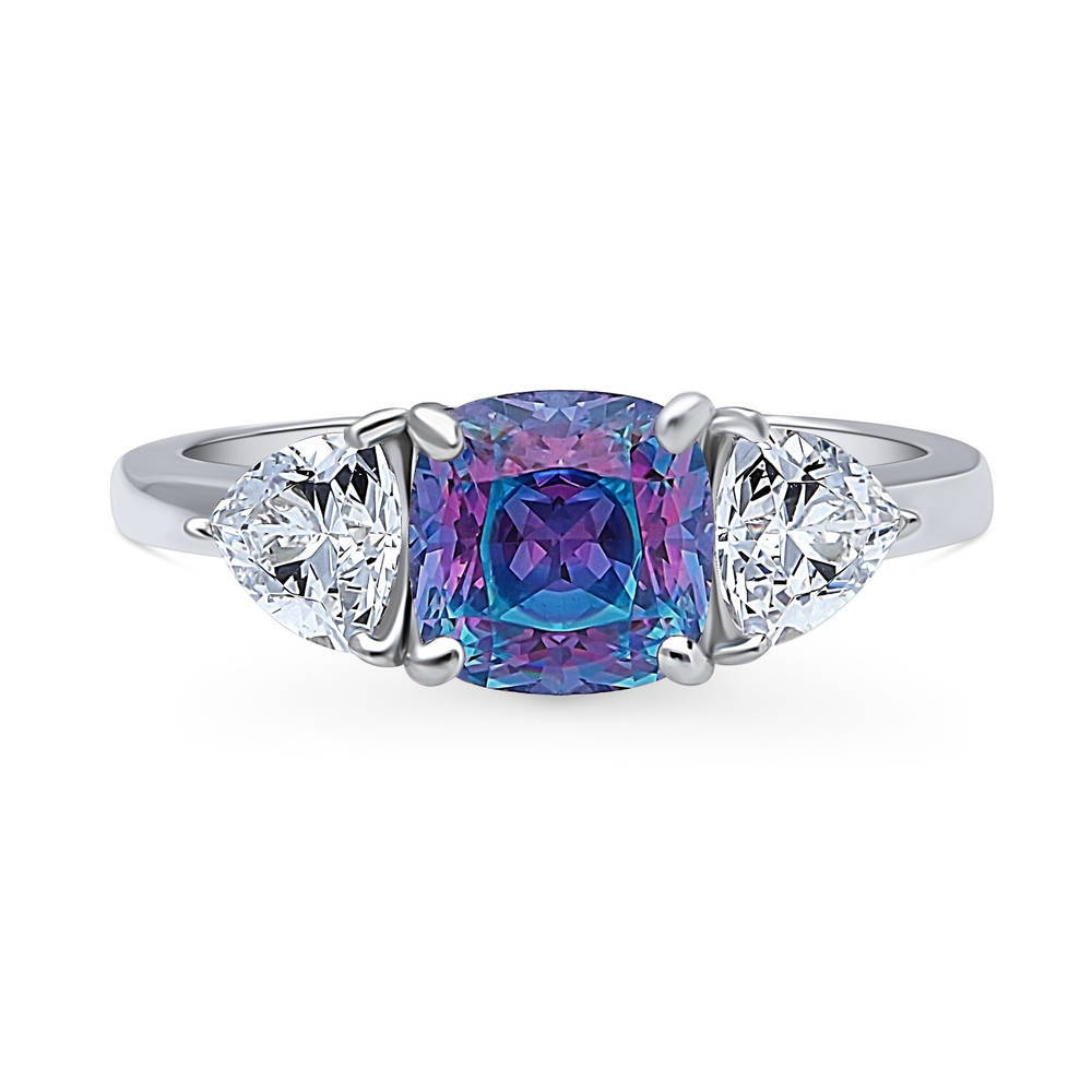 Kaleidoscope 3-Stone Purple Aqua CZ Ring in Sterling Silver