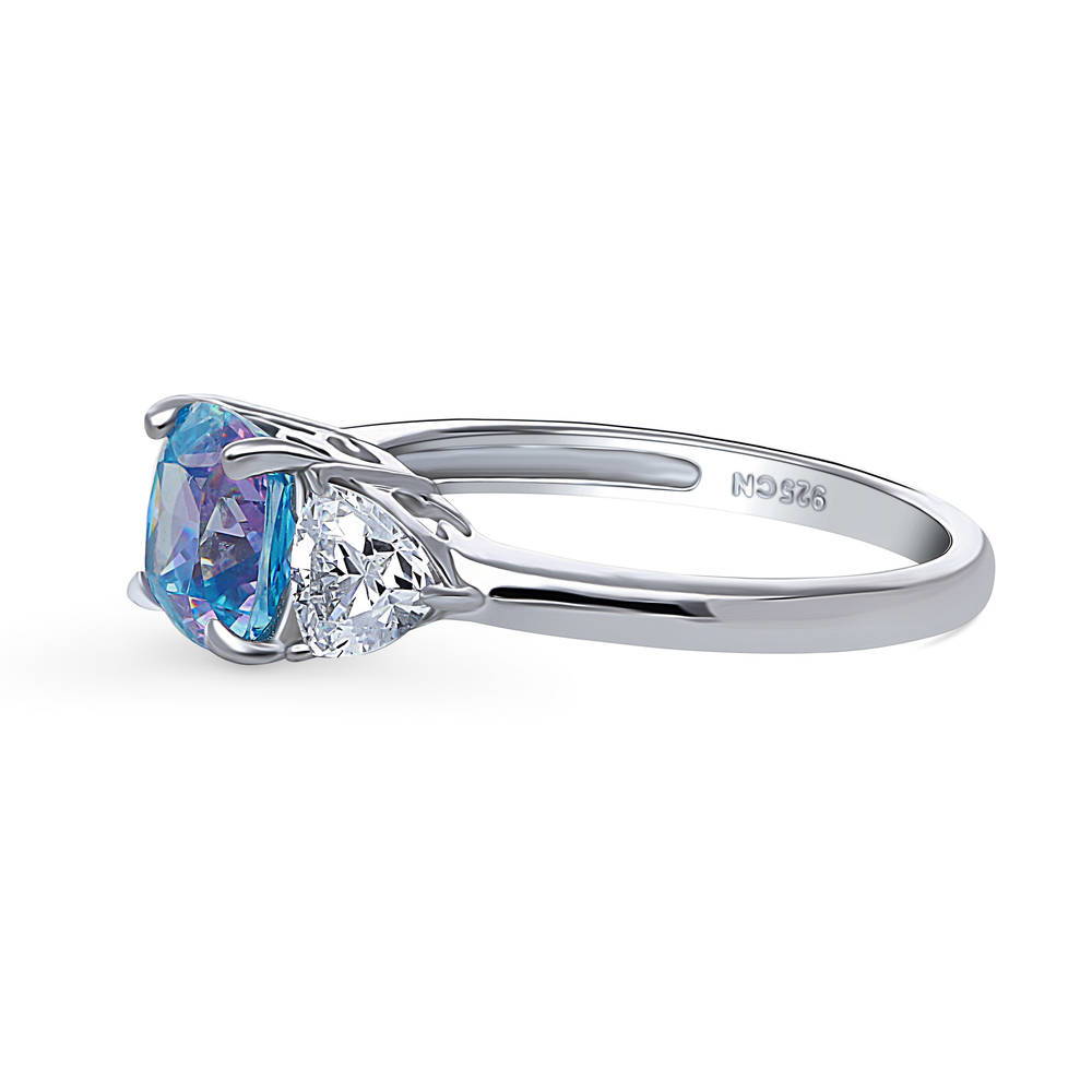 Kaleidoscope 3-Stone Purple Aqua CZ Ring in Sterling Silver