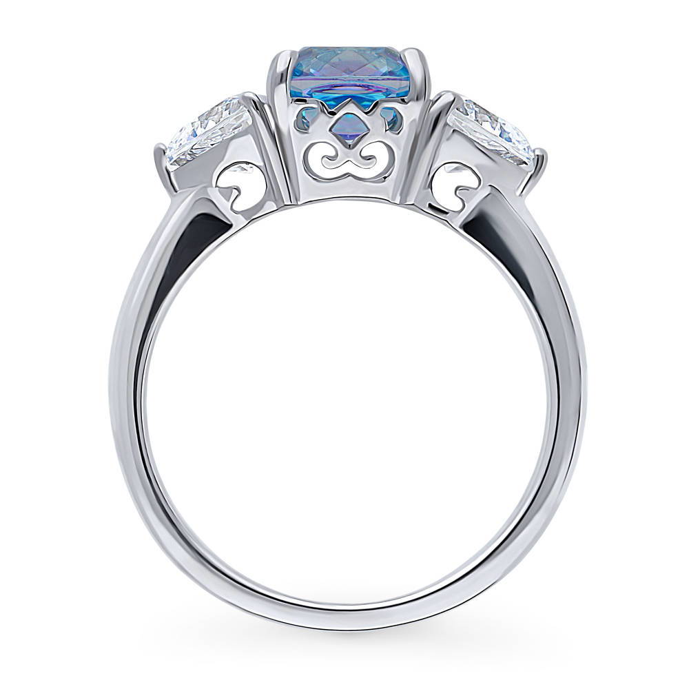Kaleidoscope 3-Stone Purple Aqua CZ Ring in Sterling Silver