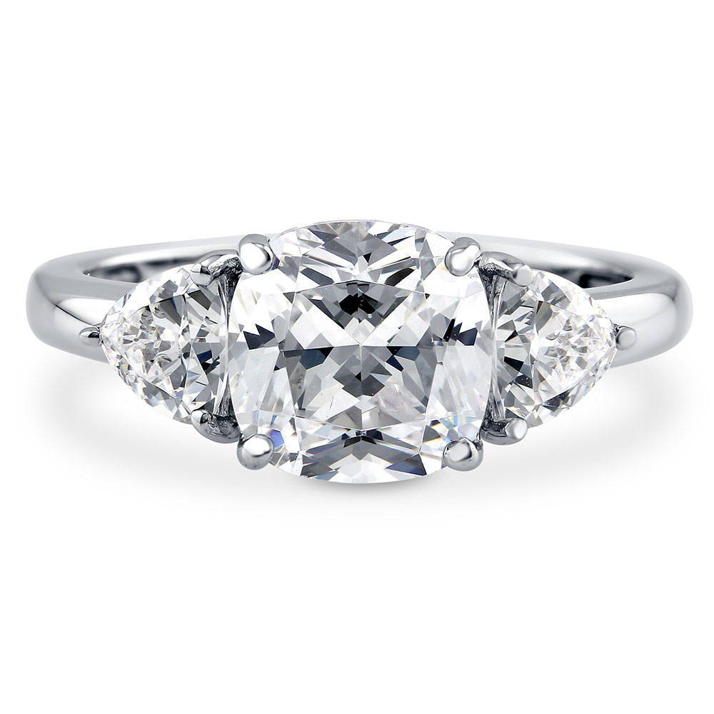 3-Stone Cushion CZ Ring in Sterling Silver, 1 of 10