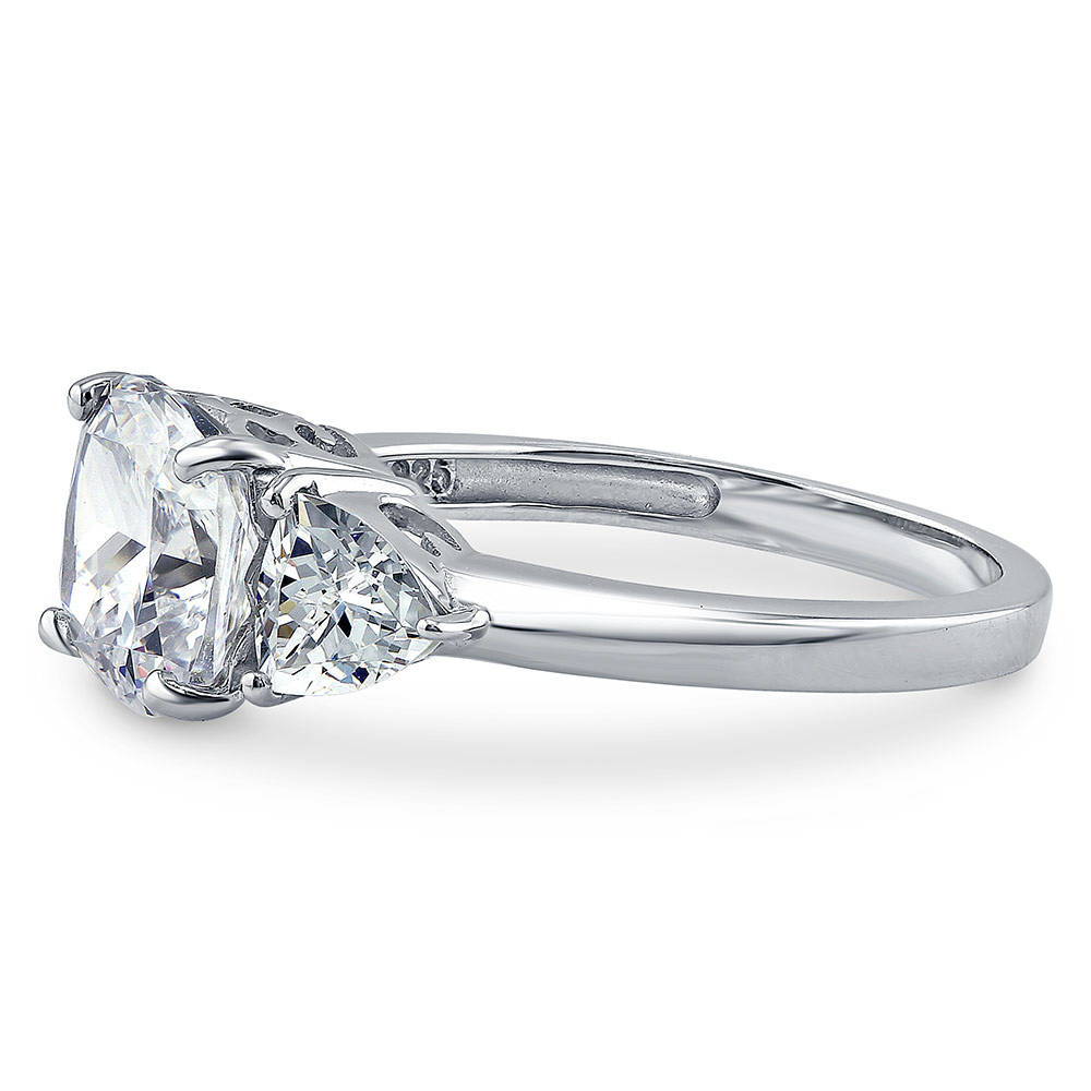 3-Stone Cushion CZ Ring in Sterling Silver, 5 of 10