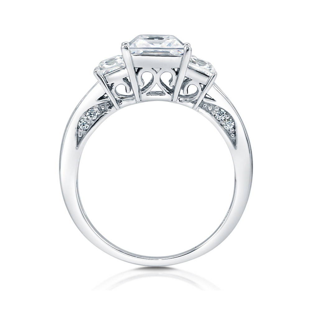 Alternate view of 3-Stone Princess CZ Ring in Sterling Silver