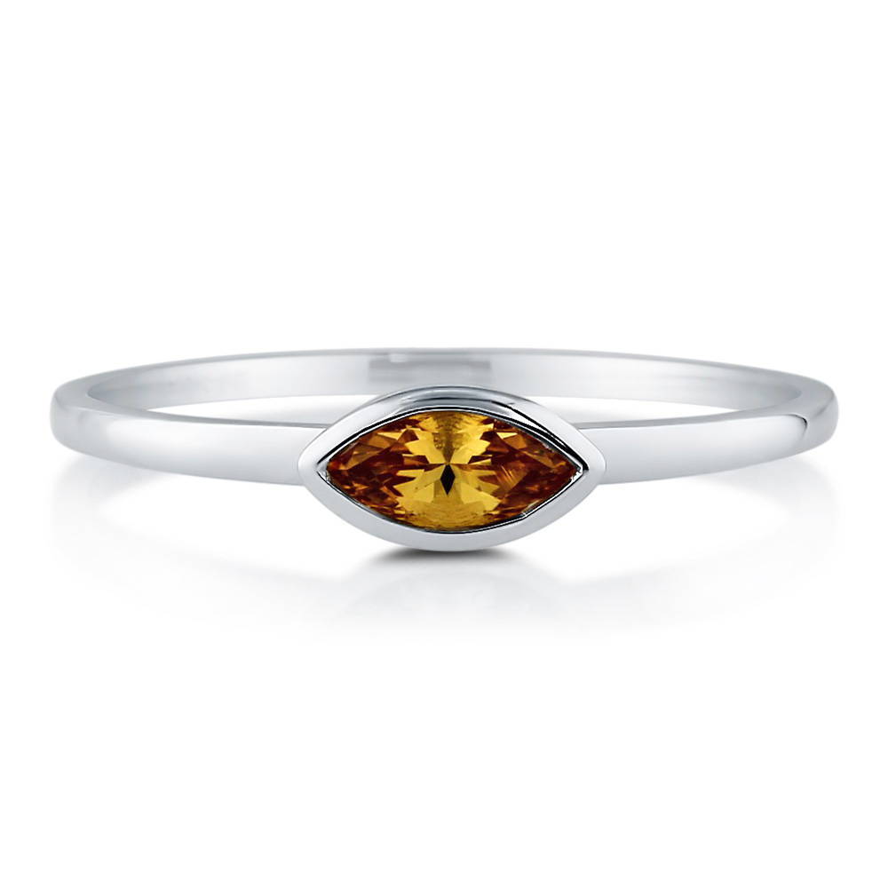 Solitaire Bezel Set Marquise Citrine Ring in 10K White Gold, 1 of 5