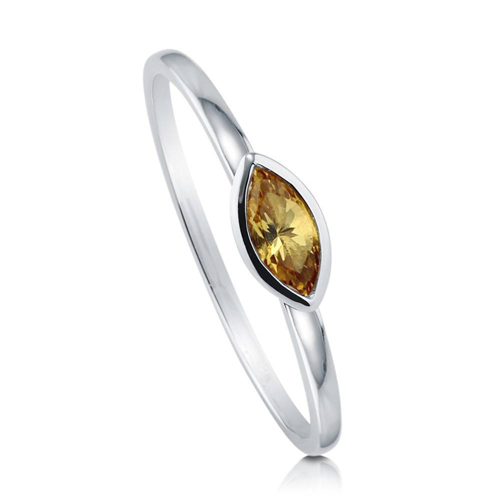 Front view of Solitaire Bezel Set Marquise Citrine Ring in 10K White Gold, 2 of 5