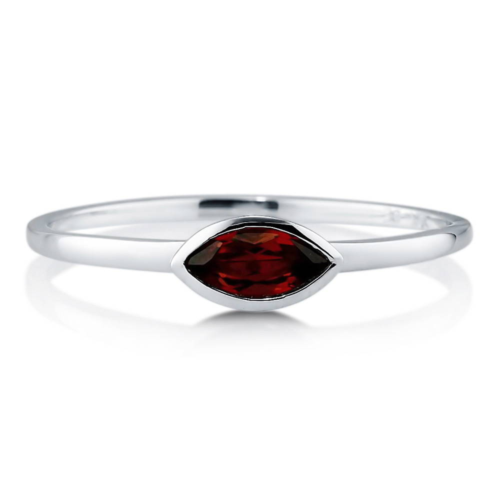 Solitaire Bezel Set Marquise Garnet Ring in 10K White Gold