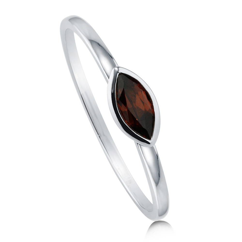 Front view of Solitaire Bezel Set Marquise Garnet Ring in 10K White Gold, 3 of 6