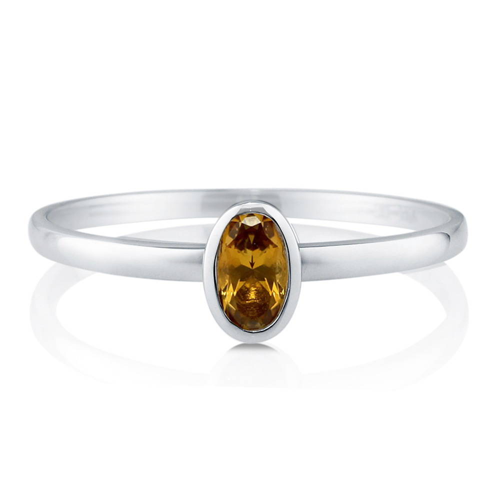 Solitaire Bezel Set Oval Citrine Ring in 10K White Gold