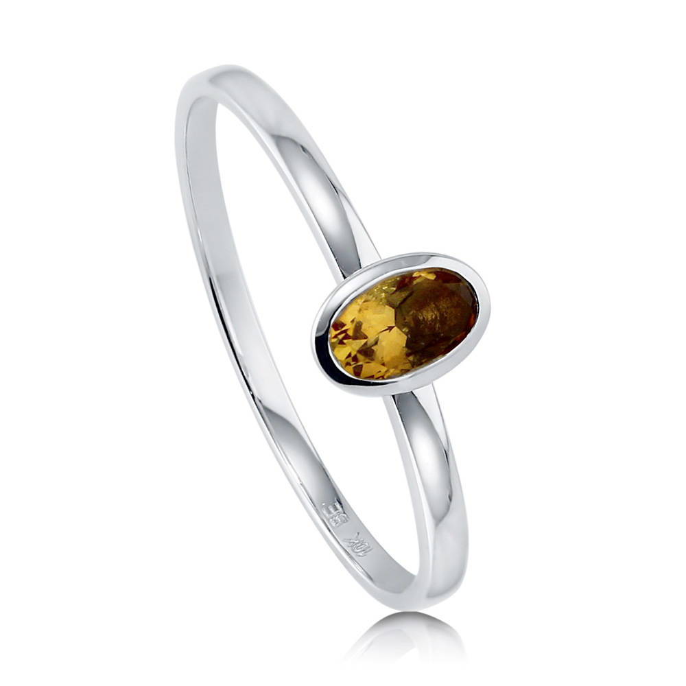 Front view of Solitaire Bezel Set Oval Citrine Ring in 10K White Gold, 3 of 6