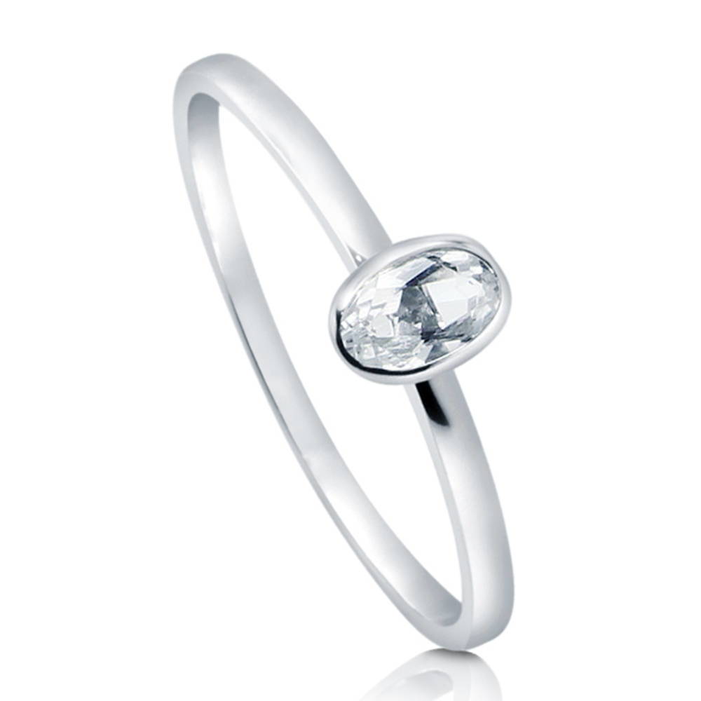 Front view of Solitaire Bezel Set Oval Topaz Ring in 10K White Gold, 3 of 6
