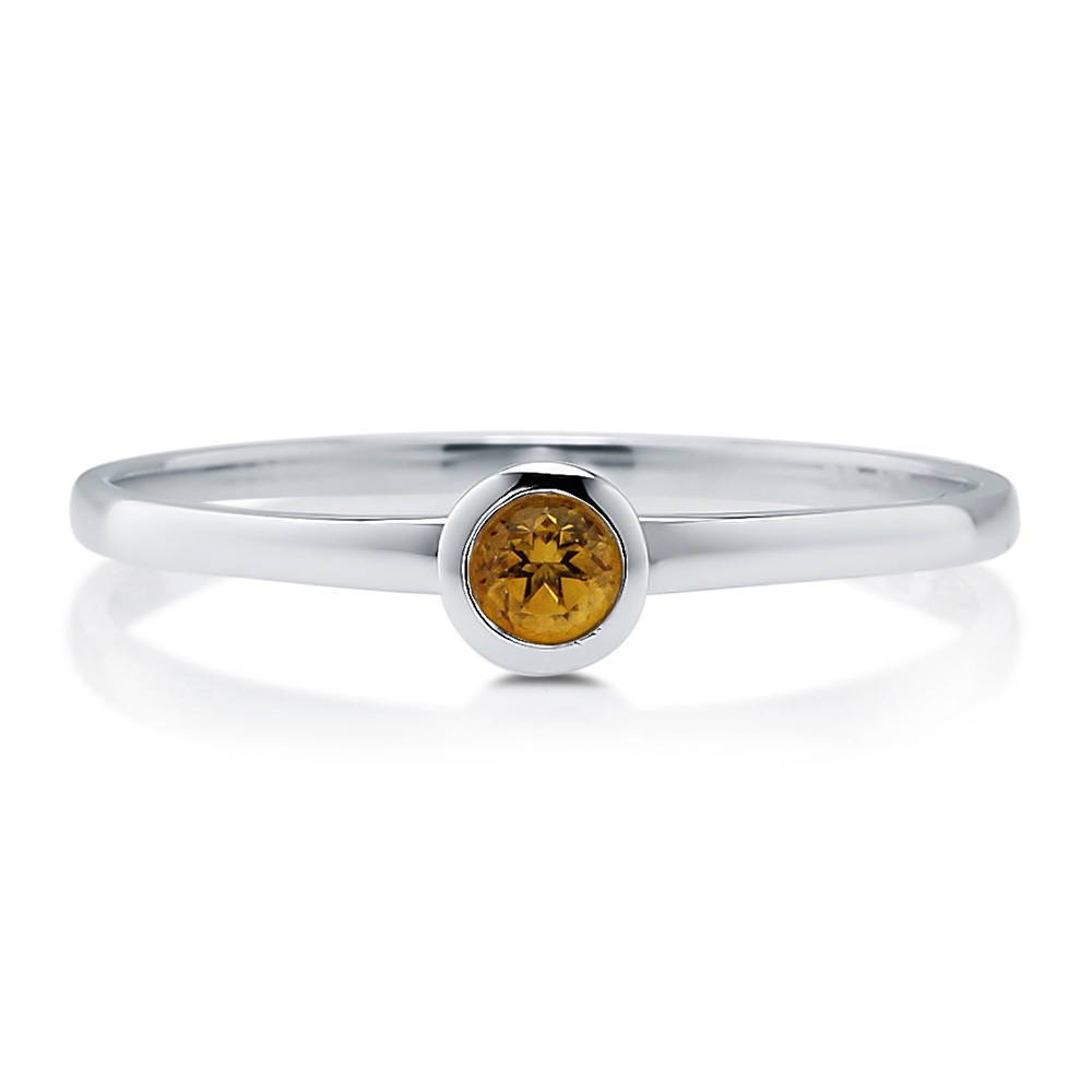 Solitaire Bezel Set Round Citrine Ring in 10K White Gold