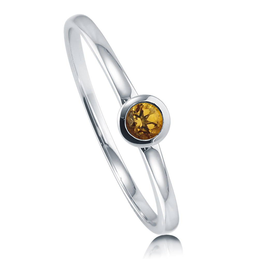 Front view of Solitaire Bezel Set Round Citrine Ring in 10K White Gold, 2 of 5