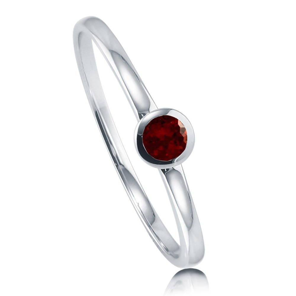 Front view of Solitaire Bezel Set Round Garnet Ring in 10K White Gold, 3 of 6