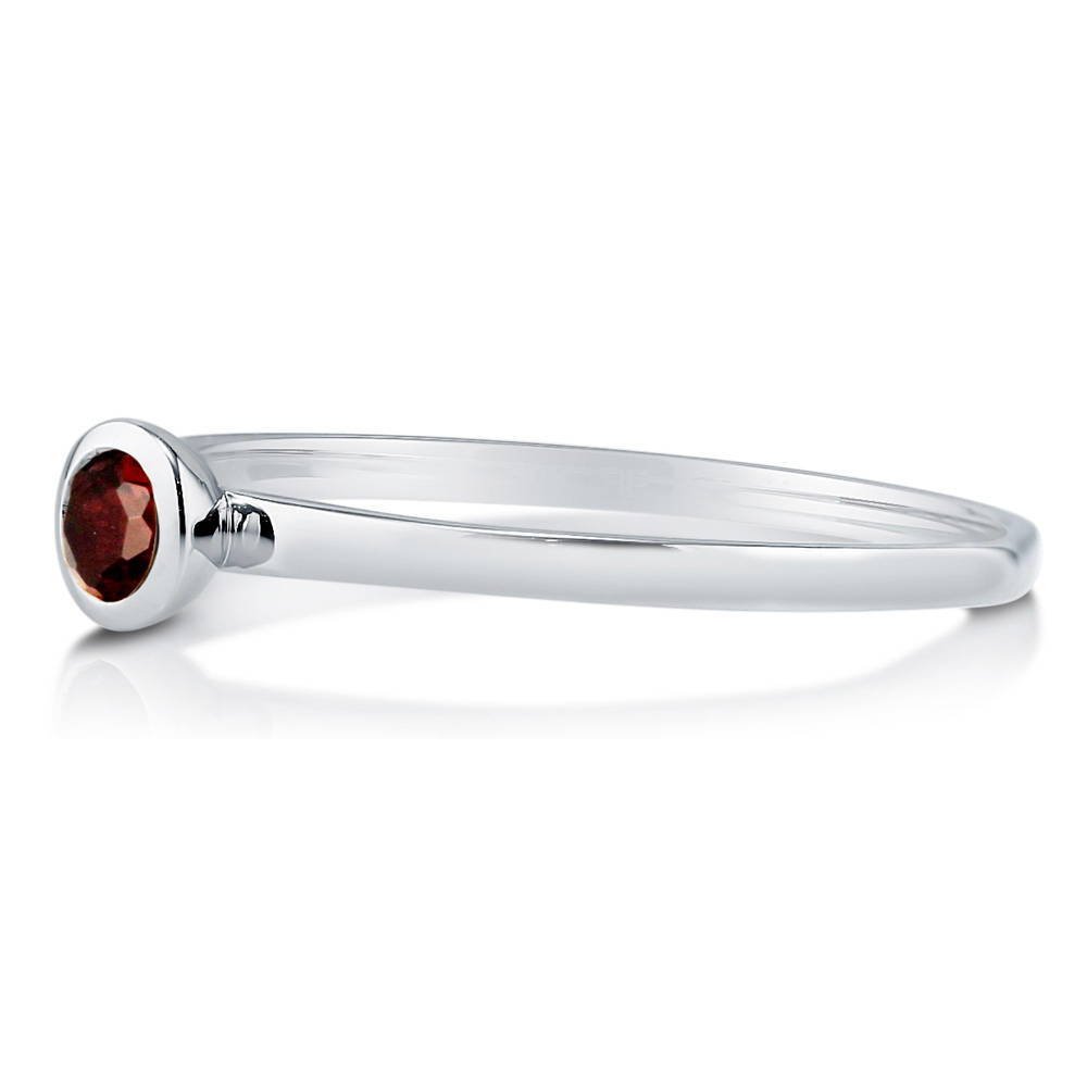 Angle view of Solitaire Bezel Set Round Garnet Ring in 10K White Gold, 4 of 6