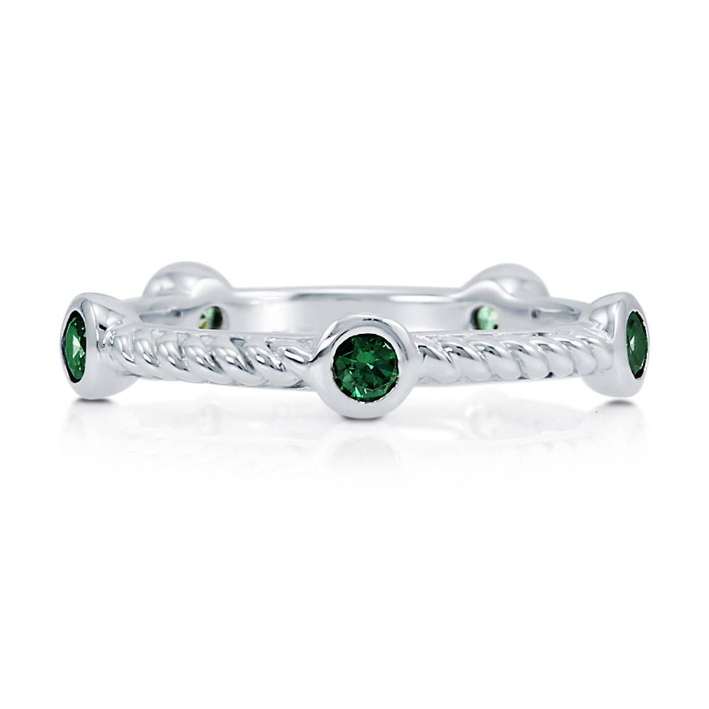 Bubble Cable Simulated Emerald CZ Stackable Band in Sterling Silver, 1 of 5