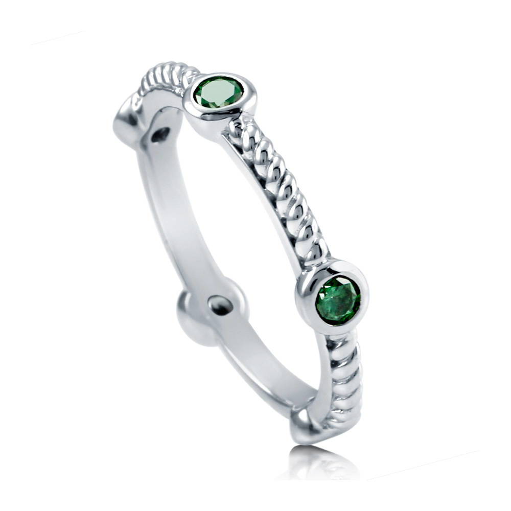 Bubble Cable Simulated Emerald CZ Stackable Band in Sterling Silver