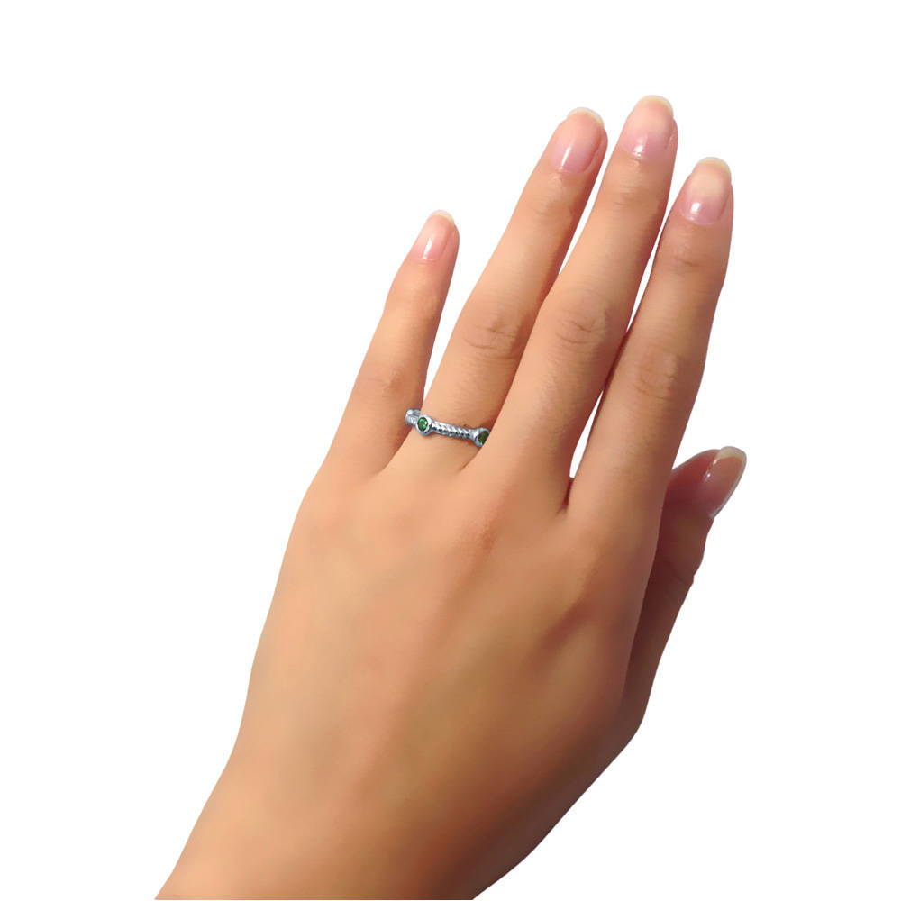 Bubble Cable Simulated Emerald CZ Stackable Band in Sterling Silver