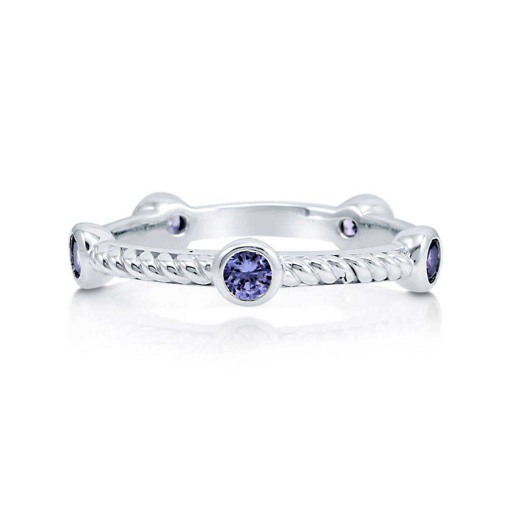 Bubble Simulated Blue Tanzanite CZ Stackable Band in Sterling Silver, 1 of 5