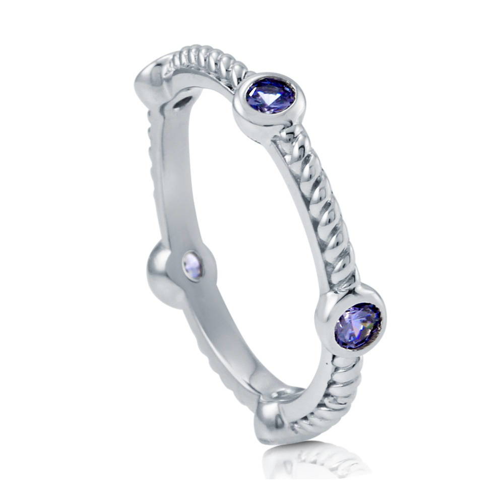 Bubble Simulated Blue Tanzanite CZ Stackable Band in Sterling Silver, 3 of 5