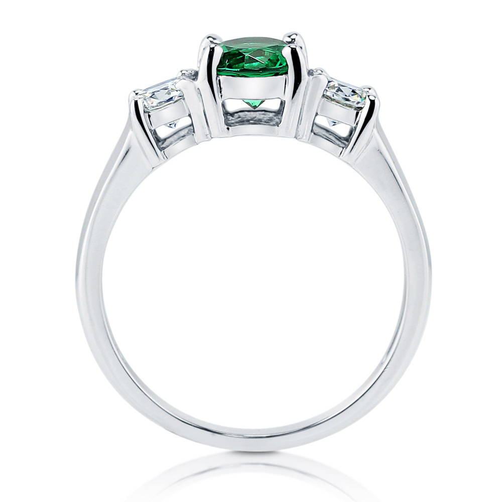 3-Stone Simulated Emerald Round CZ Ring in Sterling Silver