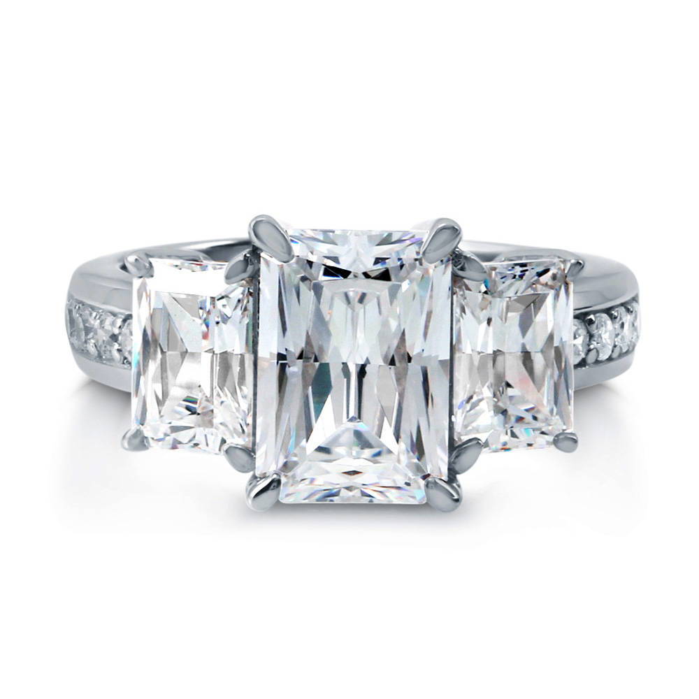 3-Stone Radiant CZ Statement Ring in Sterling Silver