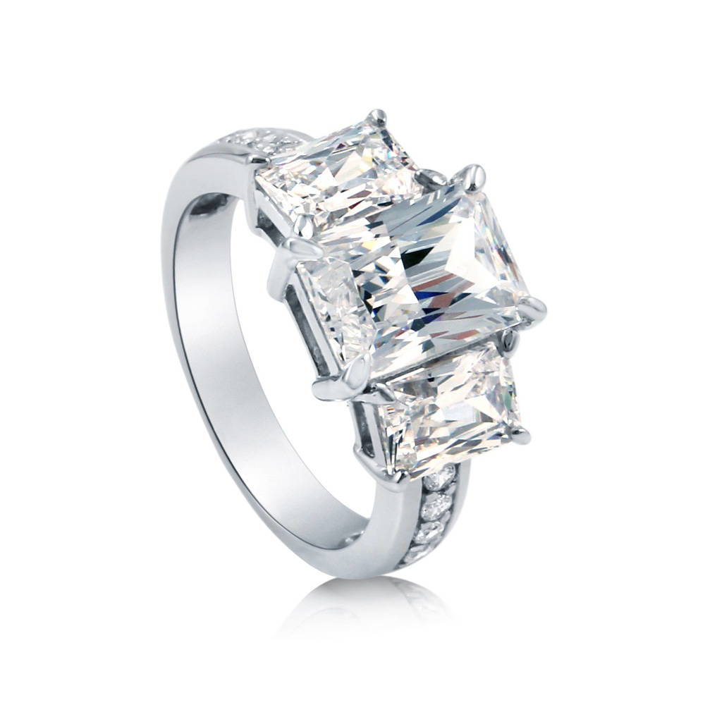 3-Stone Radiant CZ Statement Ring in Sterling Silver, 4 of 7