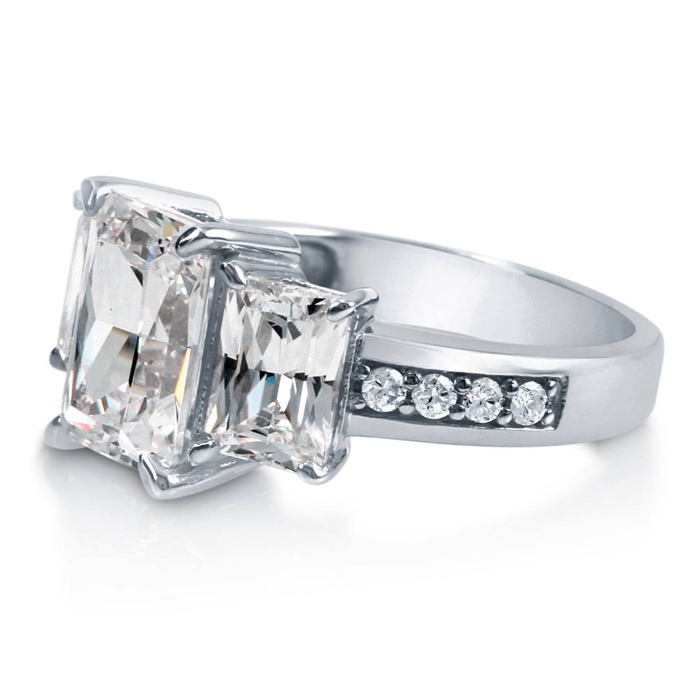 3-Stone Radiant CZ Statement Ring in Sterling Silver, 5 of 7