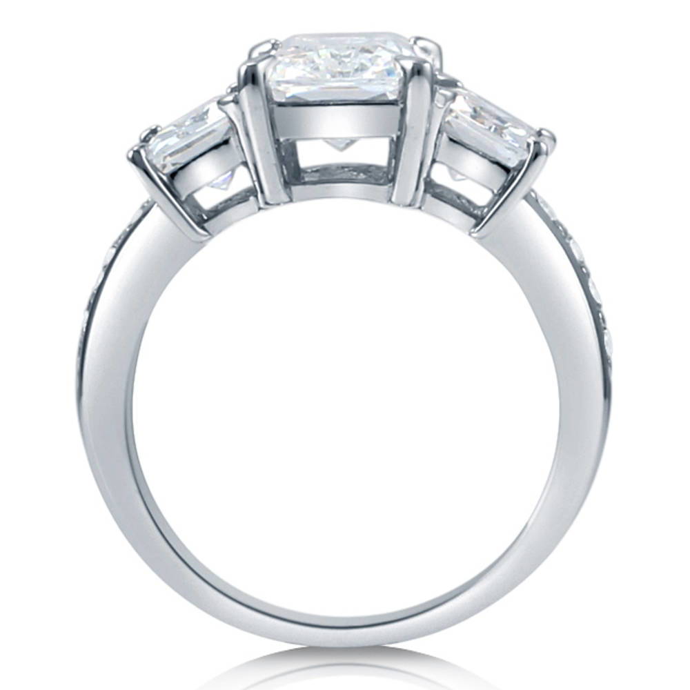 3-Stone Radiant CZ Statement Ring in Sterling Silver, 6 of 7
