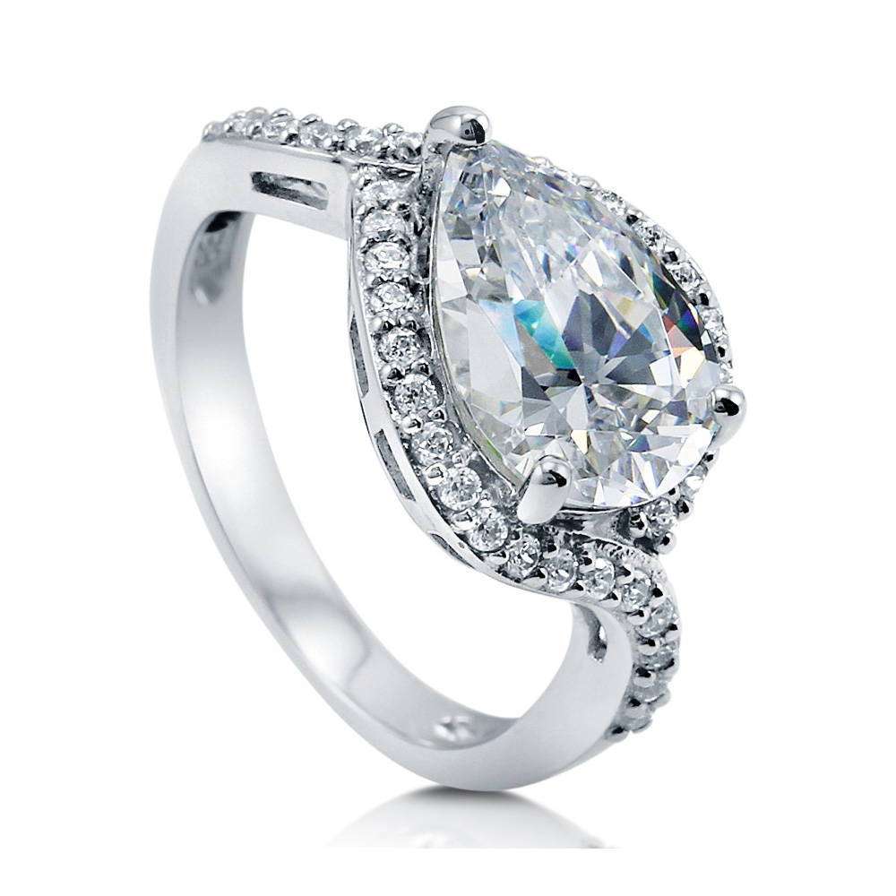 East-West Halo CZ Ring in Sterling Silver