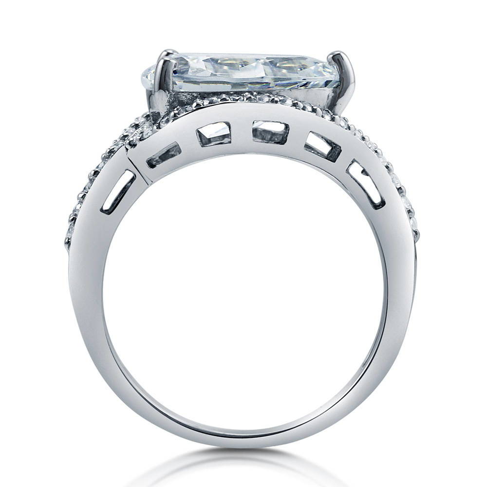 East-West Halo CZ Ring in Sterling Silver, alternate view