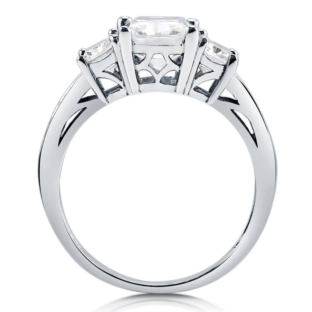 Alternate view of 3-Stone Cushion CZ Ring in Sterling Silver, 7 of 10