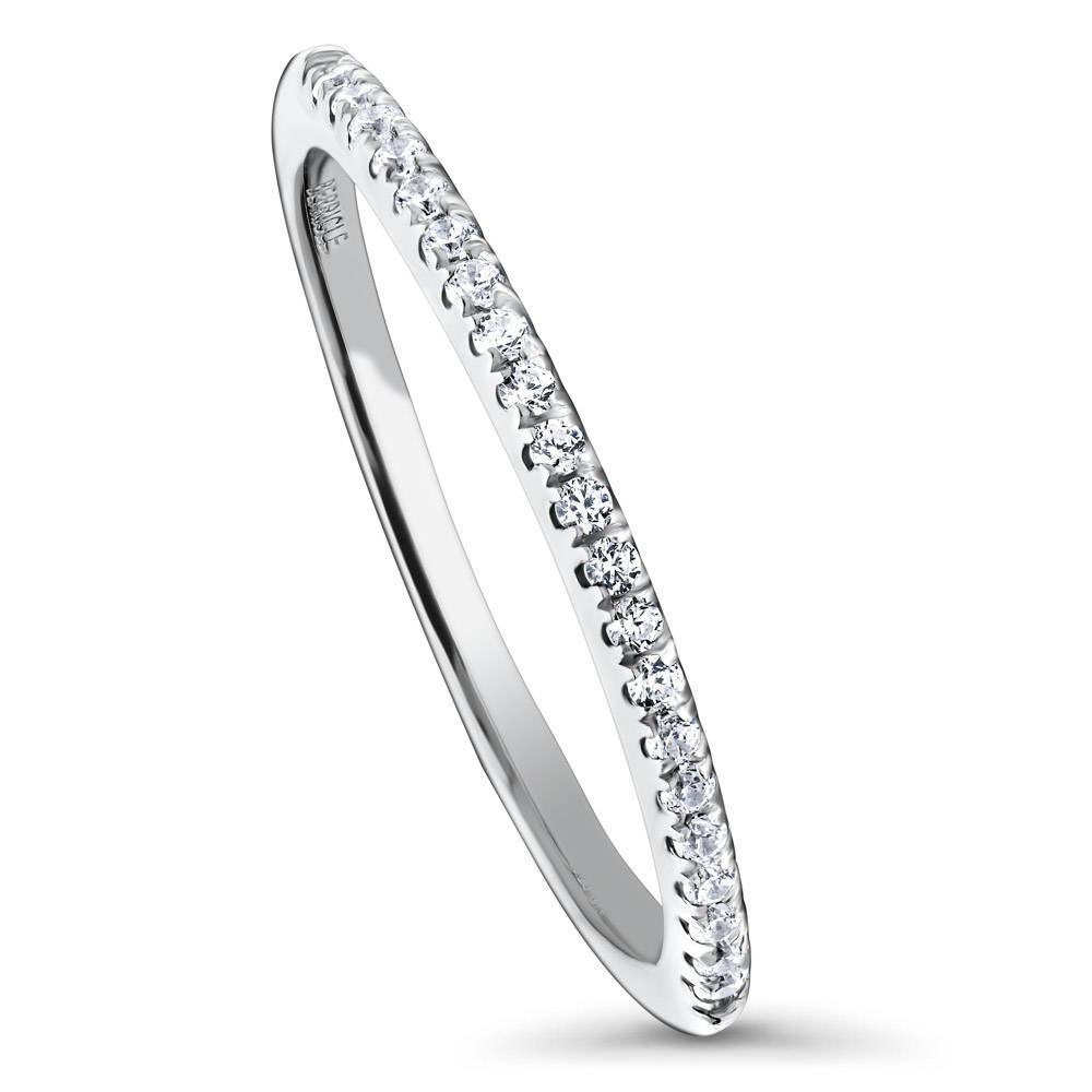 Micro Pave Set CZ Half Eternity Ring in Sterling Silver, front view