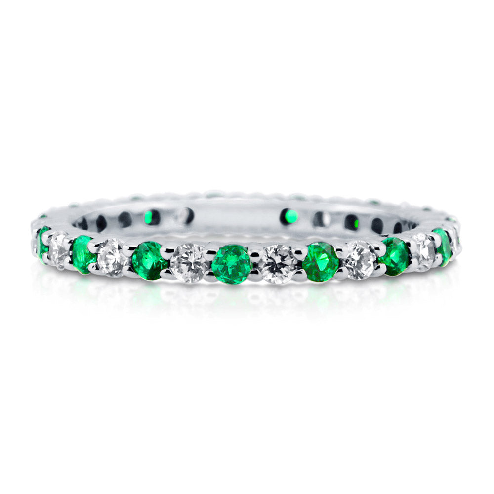 Simulated Emerald Pave Set CZ Eternity Ring in Sterling Silver, 1 of 7