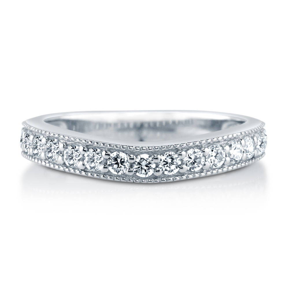 Pave Set CZ Curved Half Eternity Ring in Sterling Silver, 1 of 7