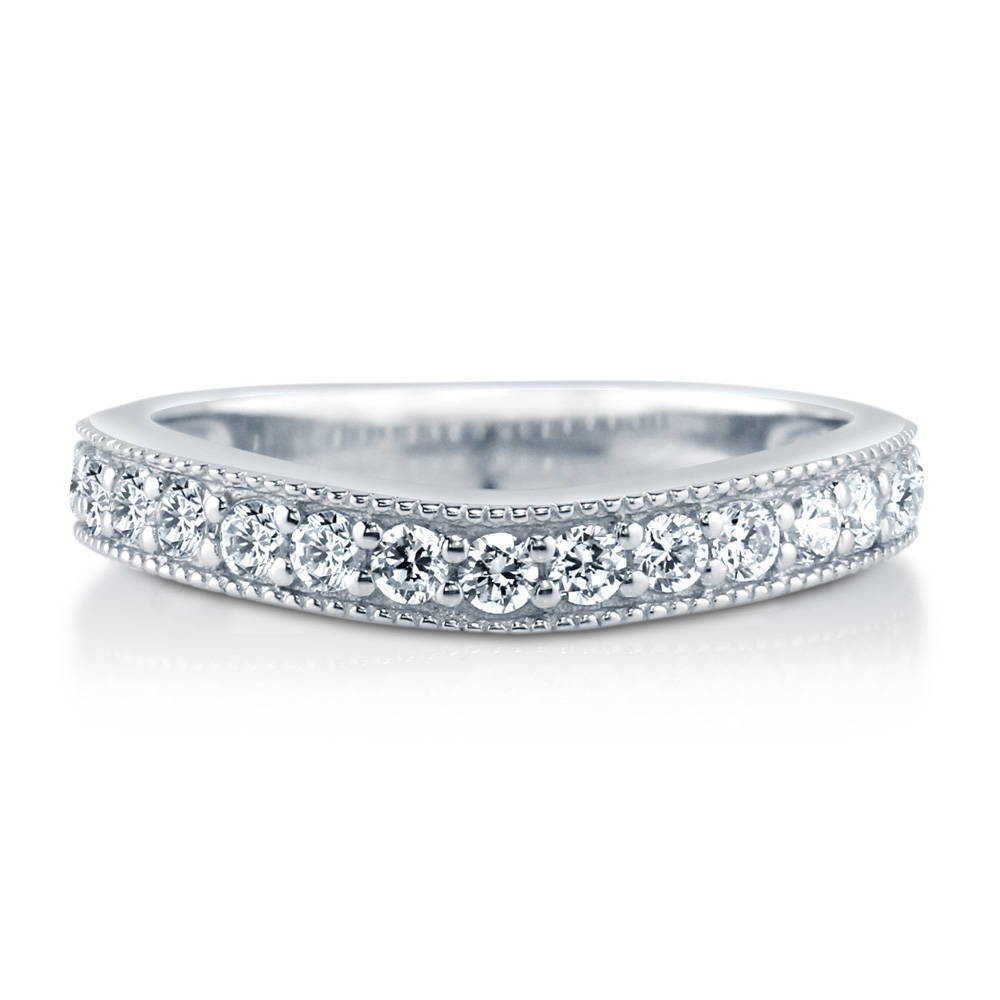 Pave Set CZ Curved Half Eternity Ring in Sterling Silver